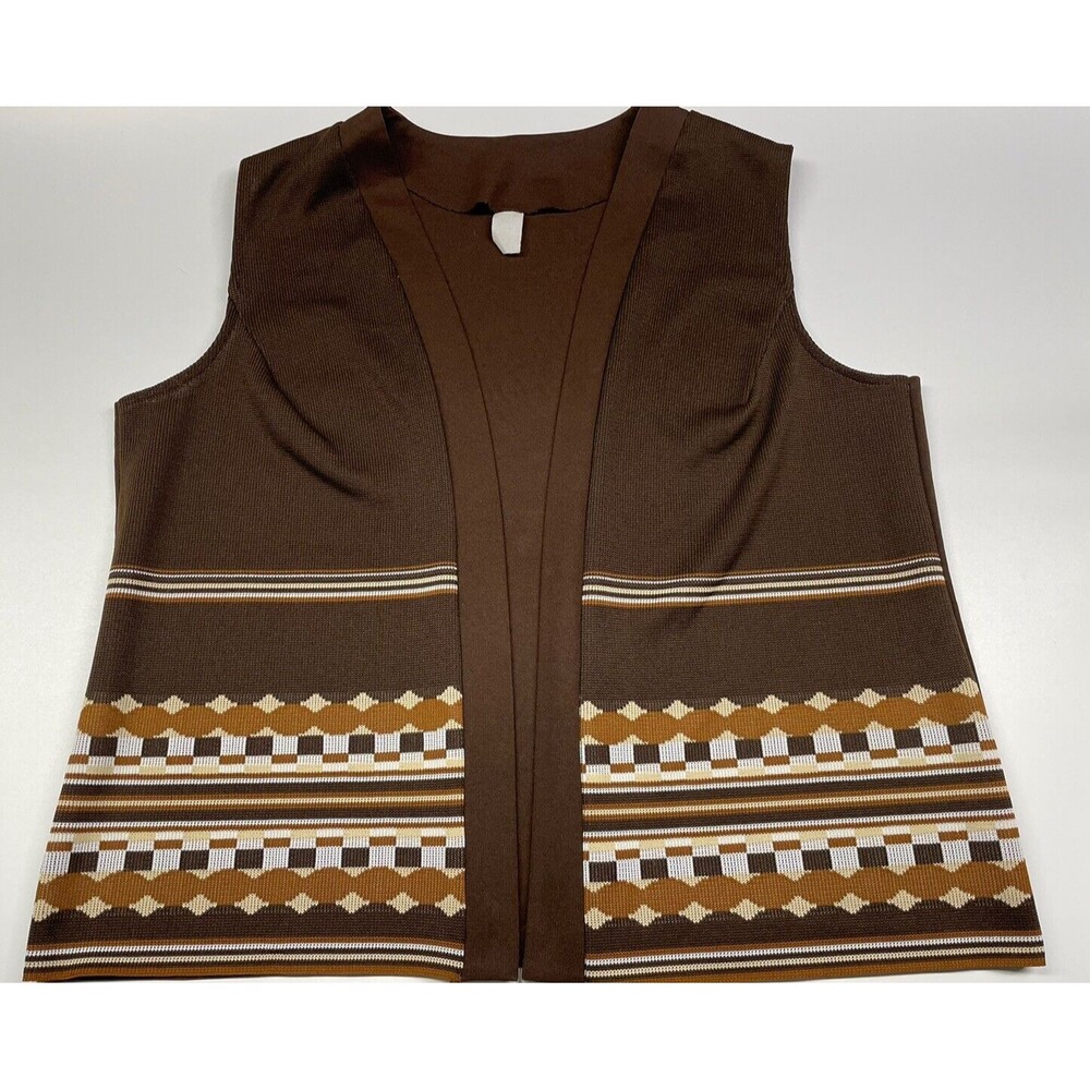 Vintage 70’s Open Front Vest Brown Stripes MCM Disco Era